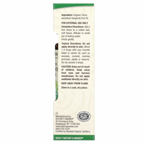 Nature's Answer 100% Pure Organic Essential Oil Bergamot - 0.5 fl oz (15 ml) Perspective: back