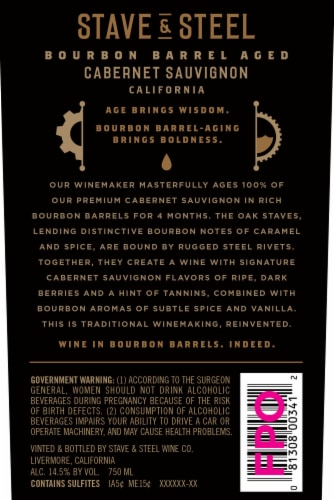 Stave & Steel Bourbon Barrel Aged Cabernet Sauvignon Red Wine Perspective: back