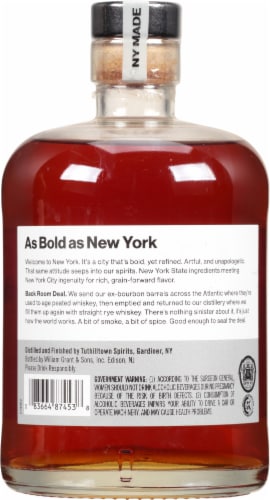 Hudson Whiskey Back Room Deal NY Straight Rye Whiskey Finished in Peated Scotch Barrels Perspective: back