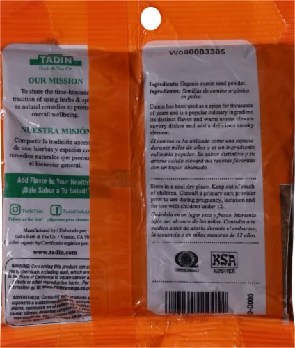 Tadin® Herb & Tea Co. Organic Cumin Powder Perspective: back