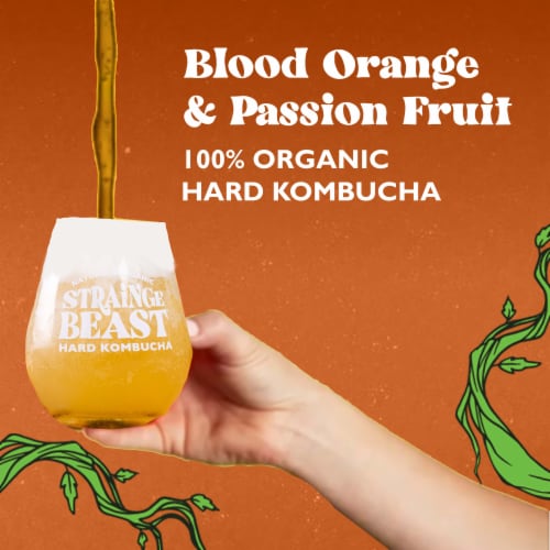 Strainge Beast Passion Fruit Hops & Blood Orange Hard Kombucha Perspective: back