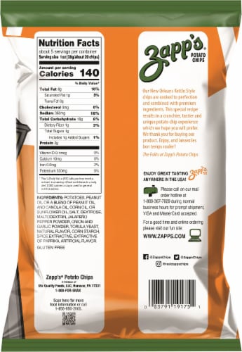 Zapp's Hotter 'N Hot Jalapeno Kettle Style Potato Chips Perspective: back