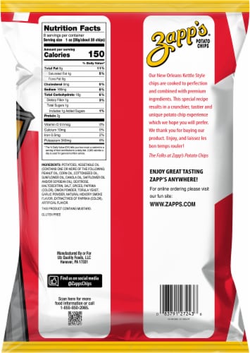 Zapp's® Spicy Cajun Crawtators® New Orleans Kettle Potato Chips Perspective: back