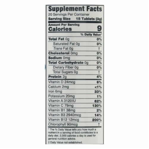 Green Foods Organic Chlorella - 200 Mg - 300 Tablets Perspective: back