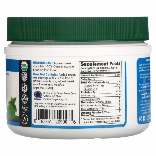 Green Foods Matcha Green Tea Energy Blend - 5.5 oz (156 g) Perspective: back