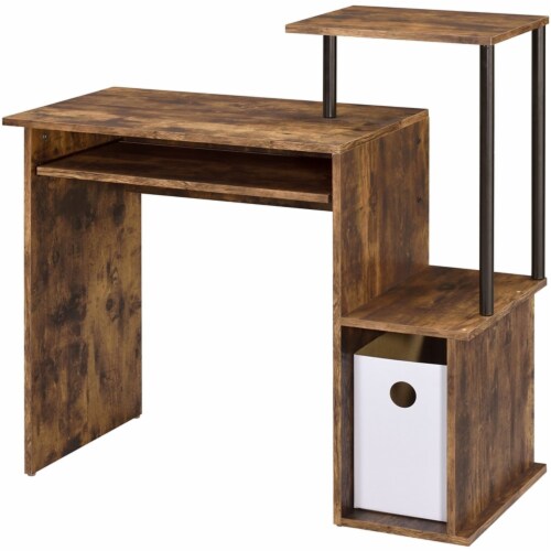 ACME Lyphre Wooden Top Computer Desk in Weathered Oak and Black Perspective: back