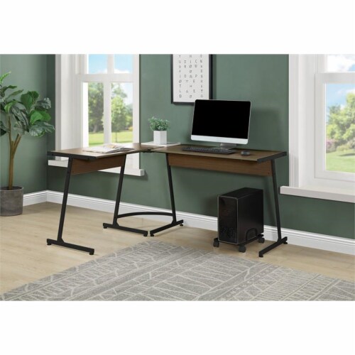 ACME Carver Wooden Top Computer Desk with Computer Holder in Black and Oak Perspective: back