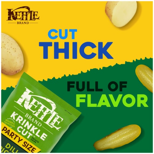 Kettle Brand Potato Chips, Krinkle Cut, Dill Pickle Kettle Chips, Party Size, 13 Oz Perspective: back