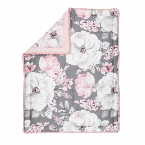 Lambs & Ivy Signature Botanical Baby Watercolor Floral Pink Crib/Toddler Quilt Perspective: back
