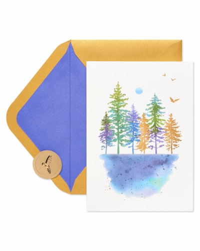 Papyrus Blank Thinking of You Card (Watercolor Trees) Perspective: back