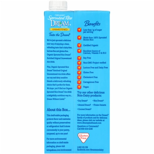 Dream® Organic Unsweetened Sprouted Rice Drink Perspective: back