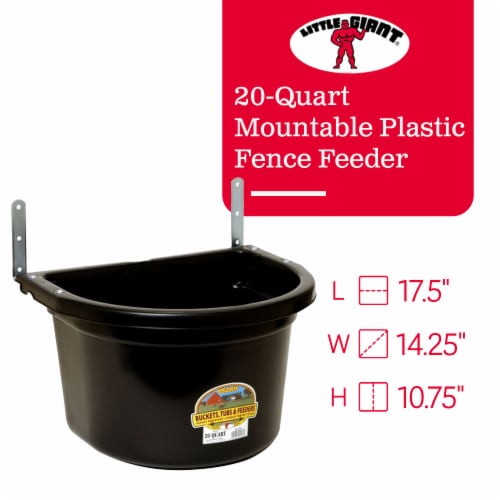 Little Giant 20 Quart Heavy Duty Mountable Plastic Fence Feeder Bucket, Black Perspective: back