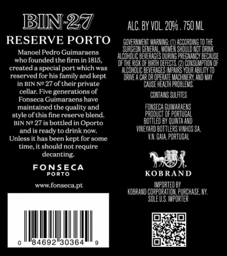 Fonseca Bin No. 27 Reserve Port Perspective: back