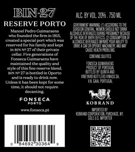 Fonseca Bin No. 27 Reserve Port Perspective: back