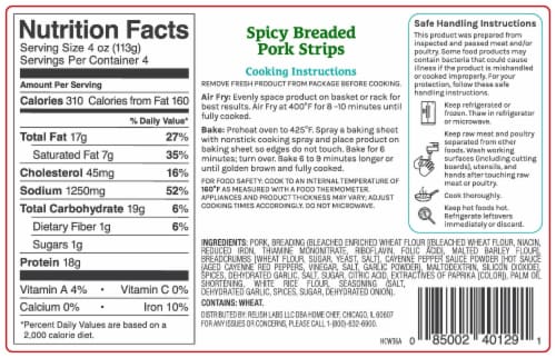 Custom Made Meals Spicy Breaded Pork Strips Perspective: back