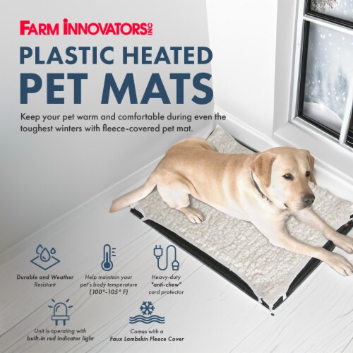 Farm Innovators HM100L Large Plastic Heated Pet Mat with Fleece Cover