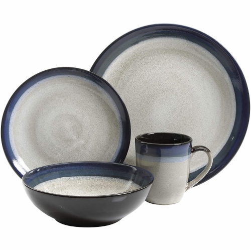 Gibson Elite Couture Band Durable Glazed Stoneware 16 Piece Dinnerware Set, Blue Perspective: back