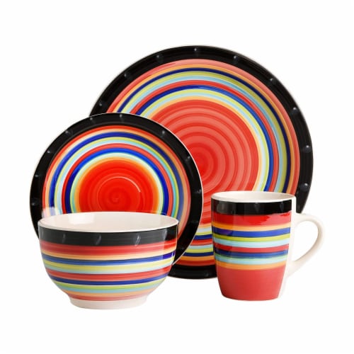 Gibson Casa Stella 16 Piece Dinnerware Plates, Bowls, & Mugs Set, Multicolor Perspective: back
