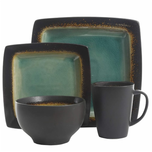 Gibson Elite Ocean Paradise 16Pc Square Glazed Dinnerware Kitchen Dish Set, Jade Perspective: back