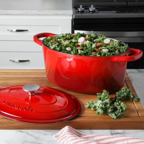 Lodge 7 Quart Oval Enameled Dutch Oven. Classic Red Enamel Cast Iron