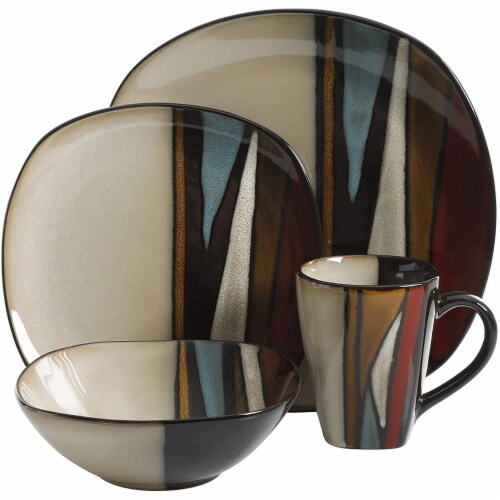 Gibson Elite 16 Piece Reactive Glaze Dinnerware Plates, Bowls, and Mugs, Red Perspective: back
