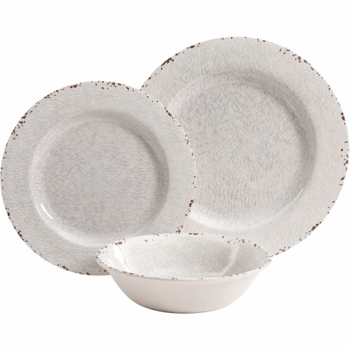 Gibson Studio California Mauna 12 Piece Durable Melamine Dinnerware Set, Ice Perspective: back