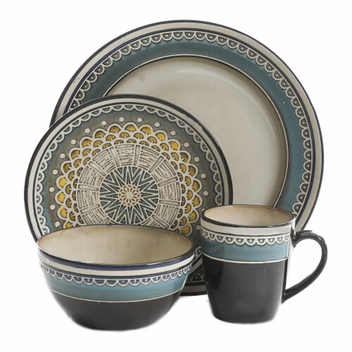 Gibson Elite 16 Piece Reactive Glaze Dinnerware Set Plates Bowls Mugs Teal 1 Unit Fred Meyer