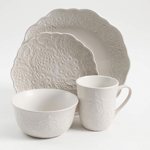 Gibson Elite 16 Piece Reactive Glaze Dinnerware Set Plates Bowls Mugs White 1 Piece Harris Teeter