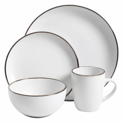 Gibson Home Rockaway Round Stoneware Dinnerware Set, Service for 4, Matte White Perspective: back