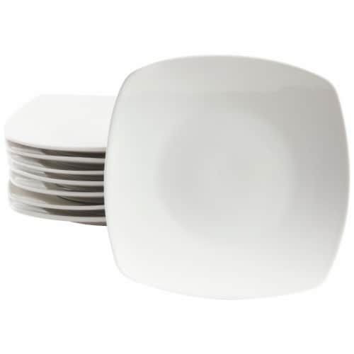 Stack Of Styrofoam Plates And Ceramic Plate On Table High-Res