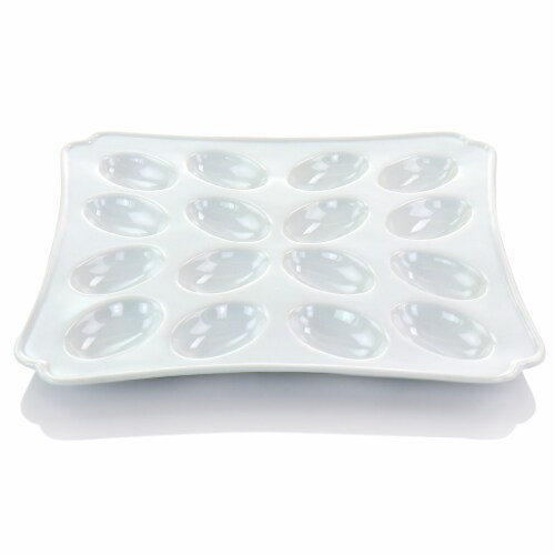 Martha Stewart White Ceramic Deviled Eggs Serving Platter Perspective: back