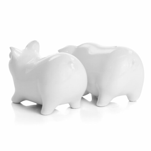 Martha Stewart White Ceramic Pig Figurine Salt and Pepper Shaker Set Perspective: back