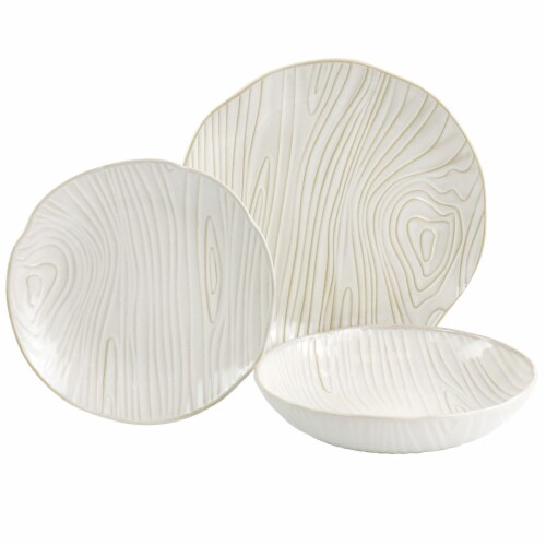 Martha Stewart Wood Pattern Stoneware Dinnerware Set - Off-White Perspective: back