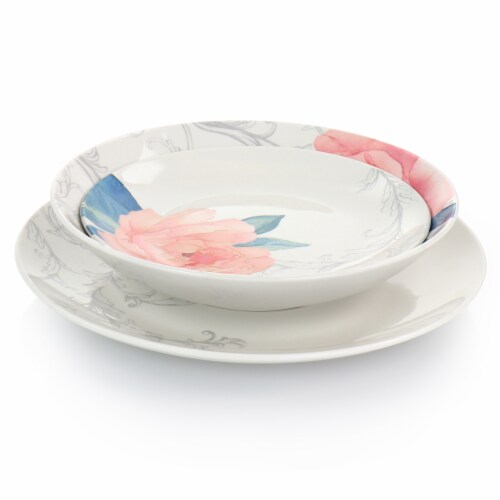 Martha Stewart White Ceramic Floral Dinnerware Set Perspective: back
