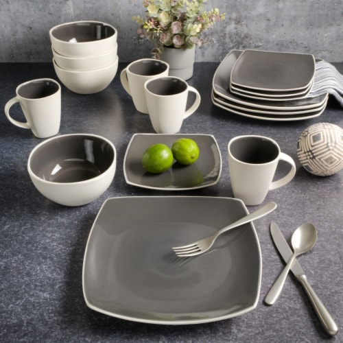 Gibson Soho Lounge White Square 16 Piece Dinnerware Set Gray Service for 4 16pcs Gerbes Super Markets