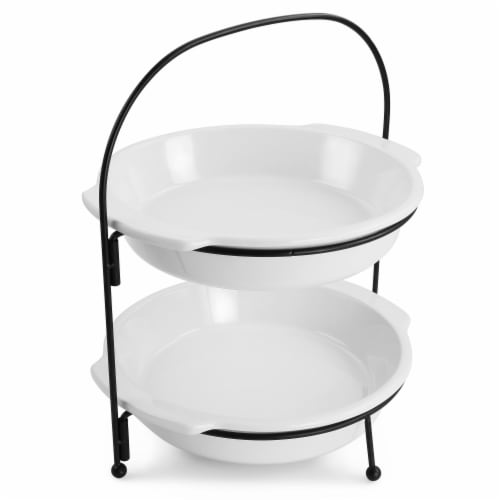 Gibson Home Gracious Dining 3 Piece 10.8″ Serving Stand W/ Wood, White