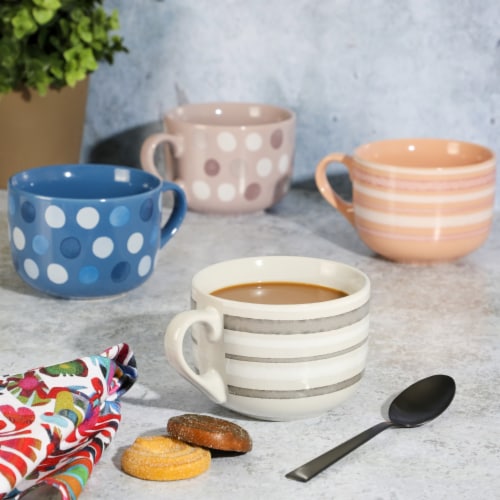 Mr. Coffee Cappuccino Bliss 4 Pack 23 OZ Latte Assorted Decorated Design Stoneware Mugs Mug Set 4 Pack Mariano s