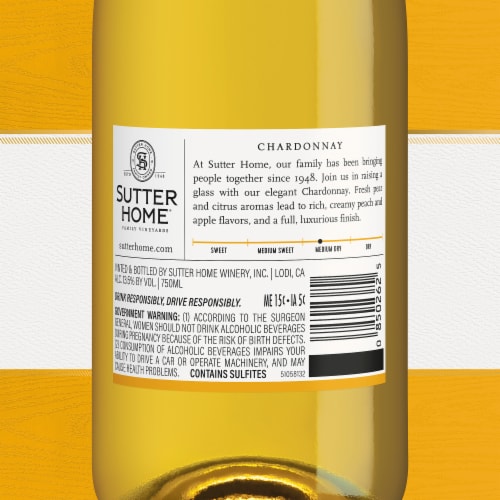 Sutter Home Chardonnay California White Wine 750 ml Perspective: back