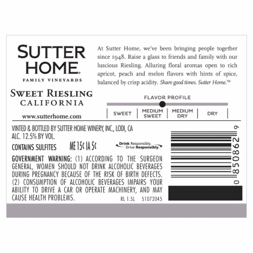 Sutter Home® Riesling Wine Perspective: back