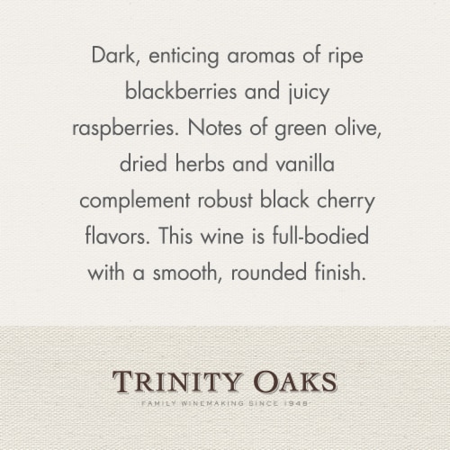 Trinity Oaks Cabernet Sauvignon California Red Wine 750 ml Perspective: back