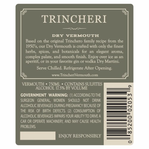 Trinchero Vineyard Dry Vermouth Perspective: back