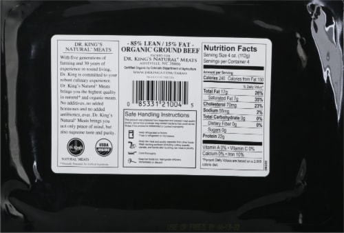 Dr. King's® Organic Grass Fed 85% Lean Ground Beef Perspective: back