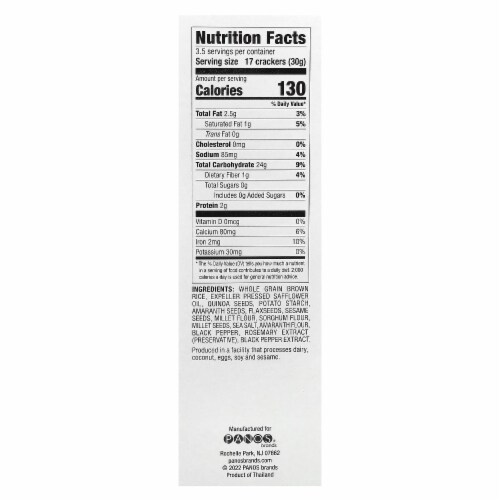 Sesmark Ancient Grains Brown Rice Snack Crackers Sea Salt - 3.5 oz (100 g) Perspective: back