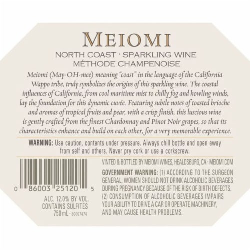 Meiomi Methode Champenoise Sparkling White Wine Perspective: back