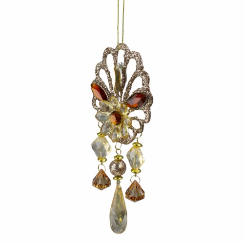 KSA 6.5  Amber Glitter Flower Gem Christmas Ornament Perspective: back