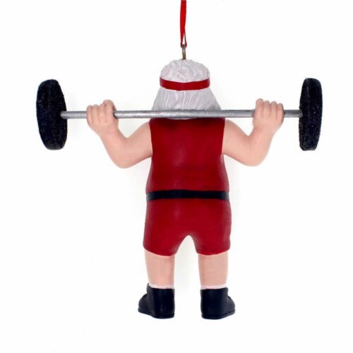 Holiday Ornament Weightlifter Santa Polyresin Christmas Exercise Gym
