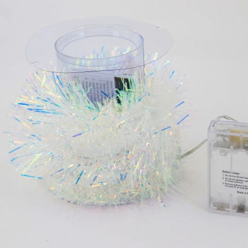Christmas Tinsel Garland Multicolored Plastic 30 Led Lights Iridescent Bat0307m Perspective: back