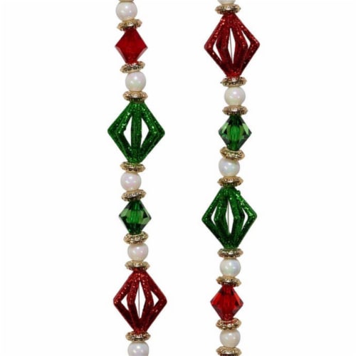 Christmas Multi Colored Beaded Garland Acrylic Glittered Red White Green D4053 Perspective: back