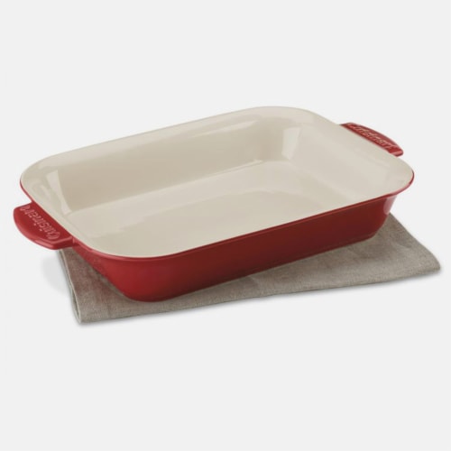 Cuisinart 4 Quart Chef Classic Ceramic Rectangular Casserole Dish Bakeware, Red Perspective: back