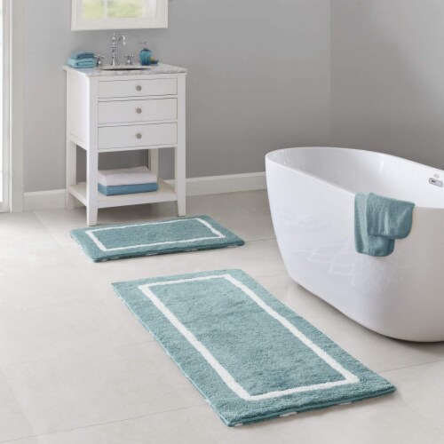 Madison Park Bittman Reversible High Pile Tufted Bath Rug Aqua 21x34 Perspective: back